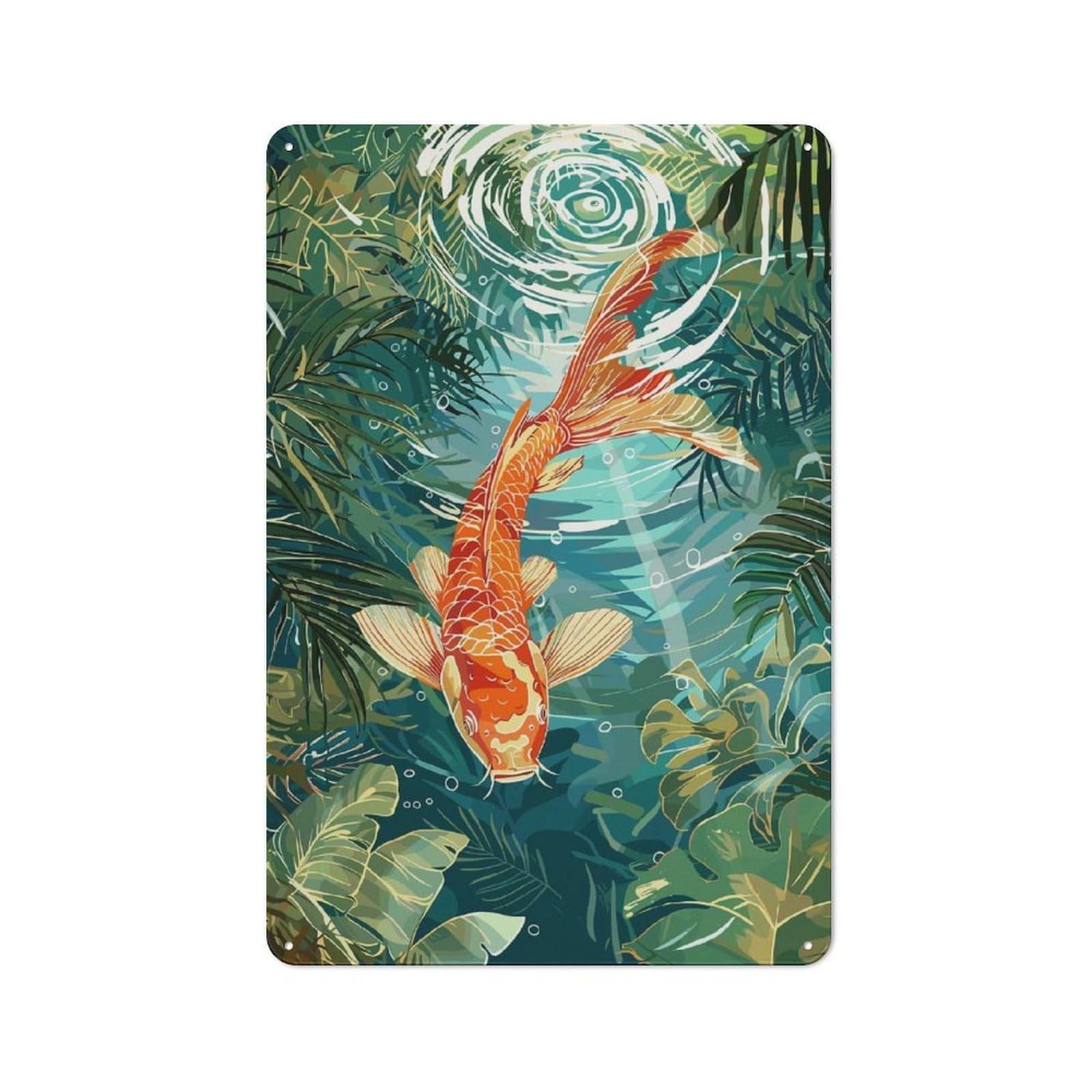 Junmoney Style-8 Koi Fish In Tropical Pond Rustic Metal Plaque 30X20cm For Living Room Wall, Suited To Home Wall Decor Collectors