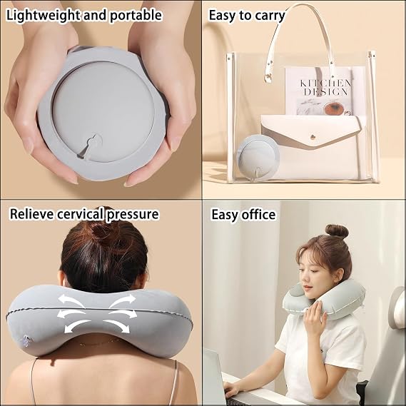 2 PCS Inflatable Neck Pillow for Travel, Compact Neck Support Pillows, Lightweight Inflatable Pillow for Adults Kids Airplane Travel Home and Office (Gray, Navy Blue)