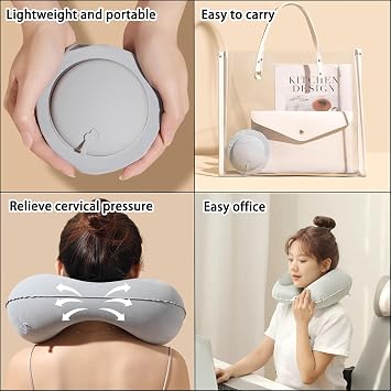 2 PCS Inflatable Neck Pillow for Travel, Compact Neck Support Pillows, Lightweight Inflatable Pillow for Adults Kids Airplane Travel Home and Office (Gray, Navy Blue)