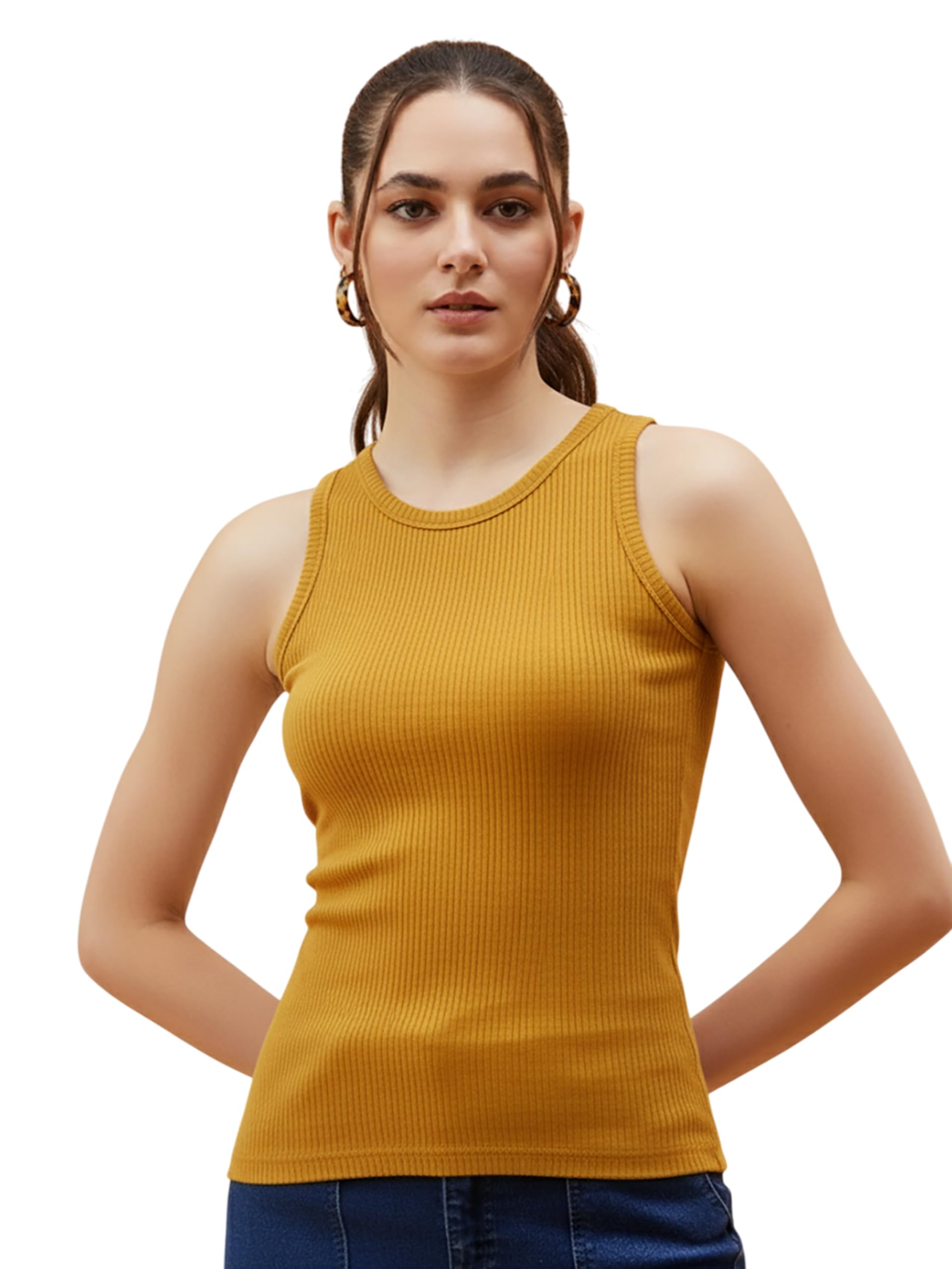 Glito Soft Cotton Premium Comfort Ribbed Slim Fit Tank Top for Women | Crew Neck | Sleeveless | Tank Tops for Women | Women's Top | Ideal for Daily & Casual Wear