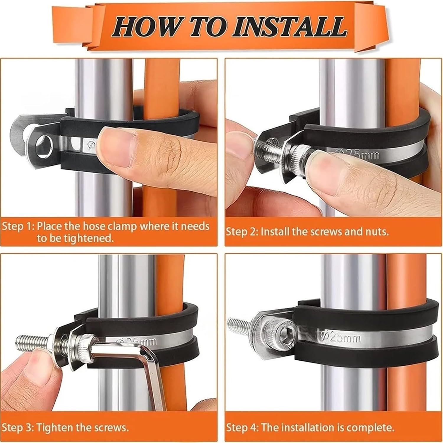 25PCS Cable Clamps Kit,1/4" 5/16" 3/8" 1/2" 3/4" Stainless Steel Rubber Cable Clamp,Automotive Wire Pipe Clamps