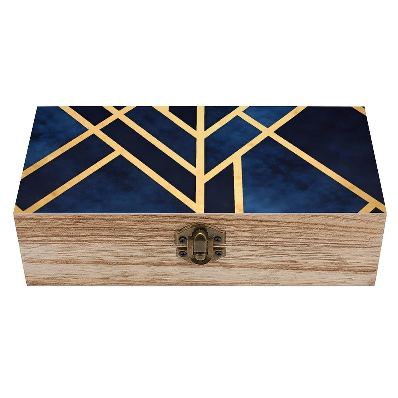 SMAZDFXX Abstract Geometric Wooden Storage Box With Hinged Lid Decorative Front Clasp Keepsake Boxes