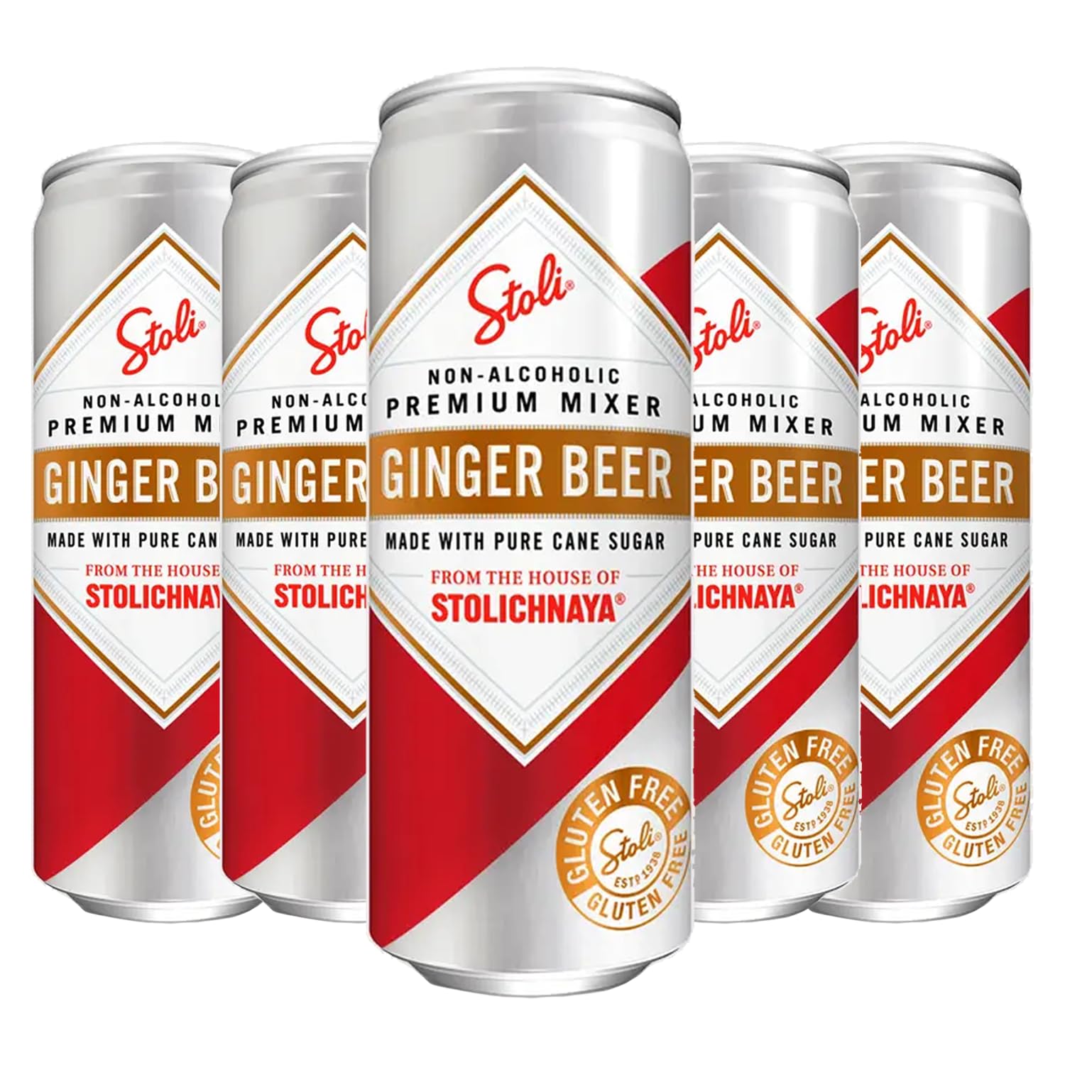 Stolichnaya Non - Alcoholic Ginger Beer 5 Pack - Crafted with Pure Cane Sugar, Gluten - Free, 12oz Cans from Stoli