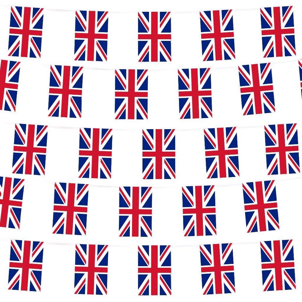 10m/33ft Union Jack Flag Bunting British Flag Bunting Banner with 38 Rectangle Flags, United Kingdom Flag Bunting UK Bunting Flags for Union Jack Sport Events Royal Party Decoration Supplies