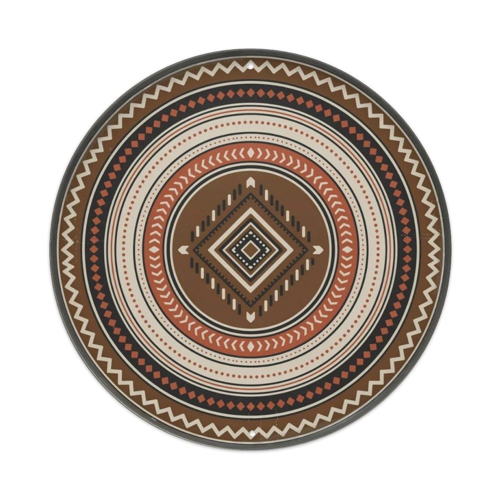 Tribal Geometric Stripes Round Metal Tin Sign Plaque