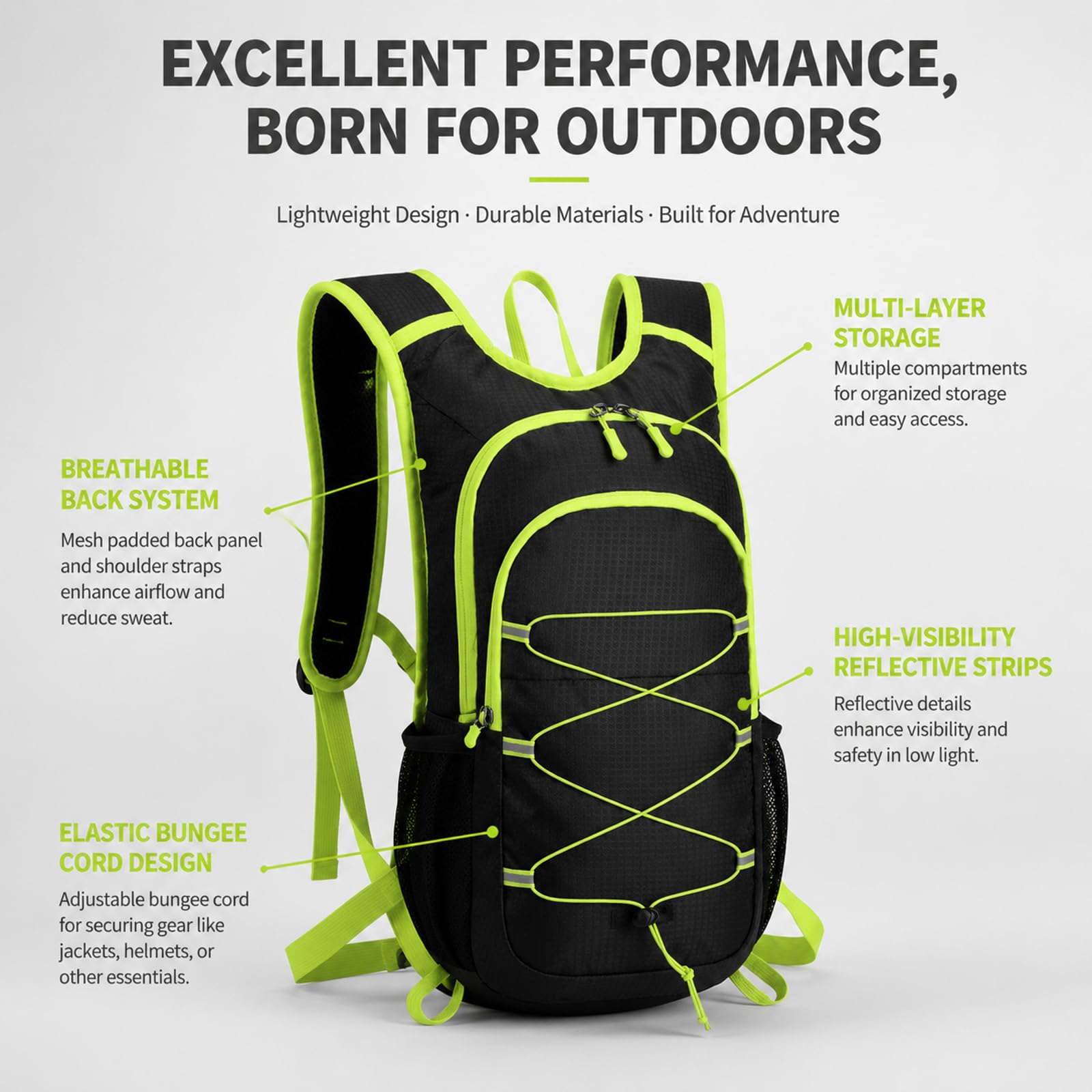 Zaino Bici 20L Leggero Uomo Donna, Zaino Escursionismo Robusto Impermeabile con Sistema di Ventilazione, Zaino Sportivo Outdoor Multifunzionale per Jogging, Escursionismo, Alpinismo (Verde)