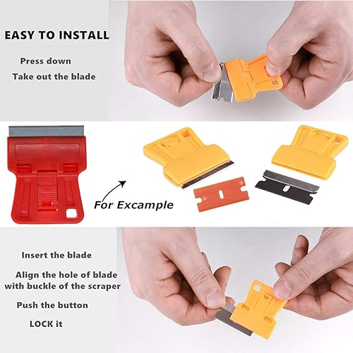 Miniatura 5 de Wekoil Mini rascador de hoja de afeitar de alta visibilidad de 1.5 pulgadas, raspador de vidrio, raspador de ventana de pintura roja con 5 cuchillas