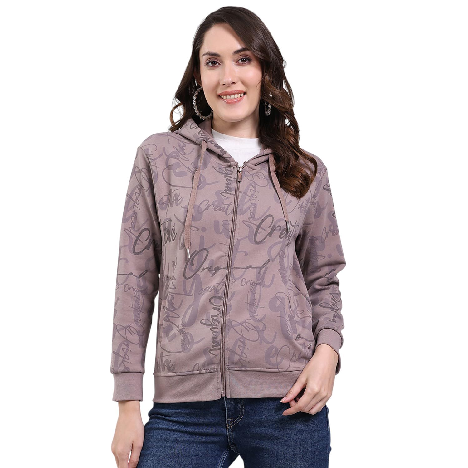 monte carlo Women Regular Fit Printed Hooded Neck Zipper Closure Full Sleeve Winter Sweatshirt| Warm Pullover for Ladies | Soft Comfortable Casual Winter Wear for Women's (Pack of 1)-picture-39