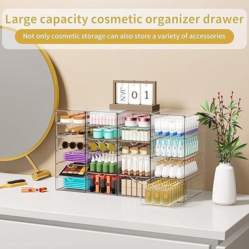 Miniatura 5 de Organizador de maquillaje acrílico con 20 cajones, 4 cajones de almacenamiento transparentes, organizador de cajones de acrílico y almacenamiento