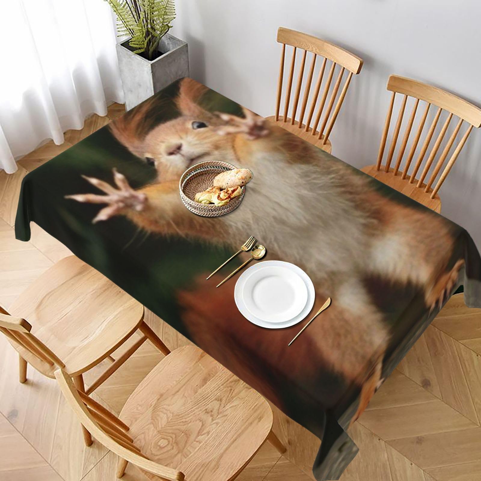 BNVSADC Squirrel Funny Animal-r18325 Printed Rectangle Tablecloth 228x152 CM, Water Resistant Polyester Table Cloth Decorative Fabric Table Covers for Kitchen Dining Table Parties Camping