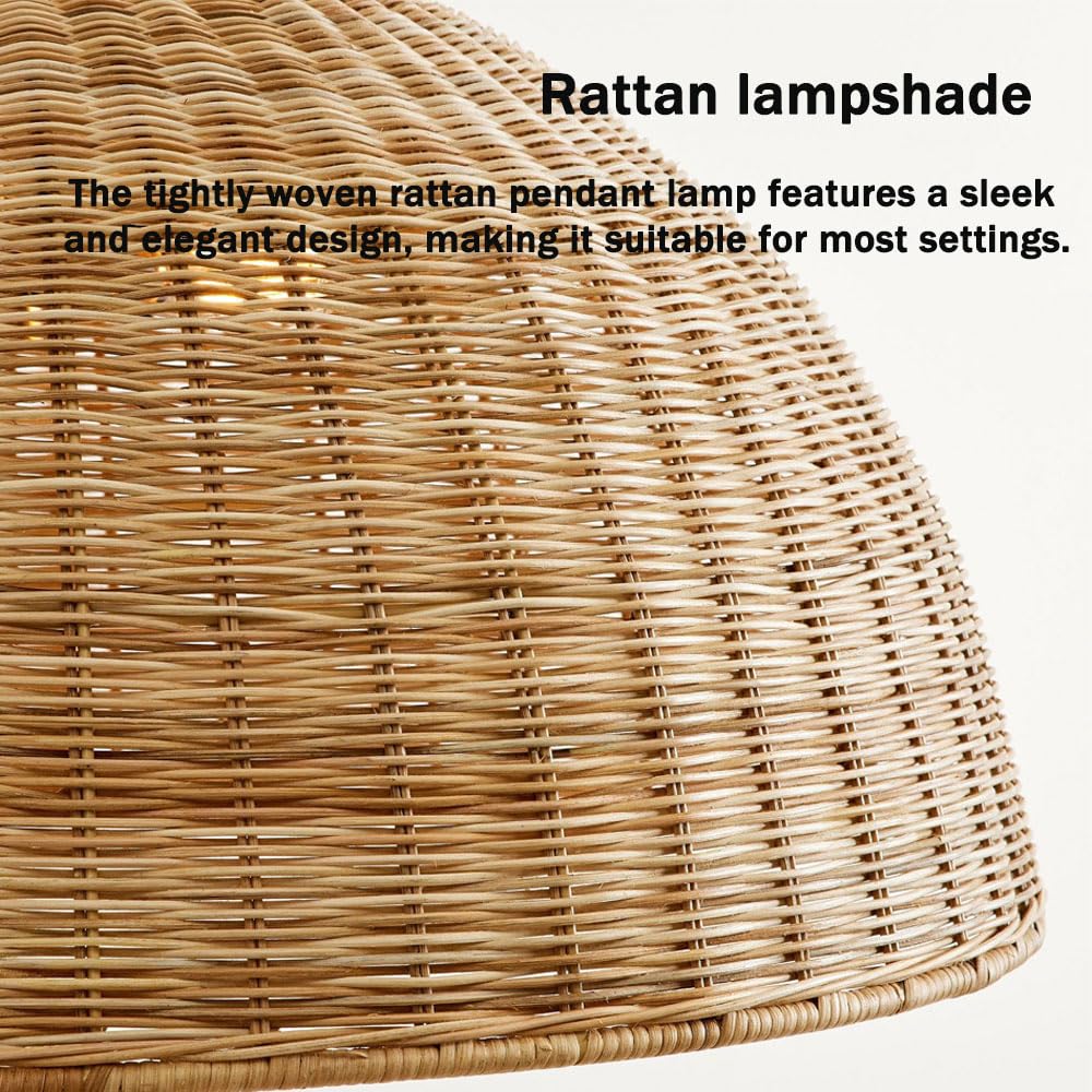 Rattan Pendant Lights, Boho Wicker Chandelier E 27 Hanging Ceiling Light Natural Weaving Lampshade Cord Adjustable Living Room Bedroom Dining Rustic Lamp Fixtures