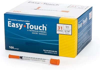 EasyTouch U-100 Insulin Syringes, 31G 1.0cc 5/16&Prime;, 100 ct (Polybag)