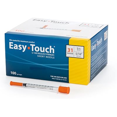 Easy Touch 31 Gauge U-100 Insulin Syringes (31G 1cc 5/16”) with 5/16” Short Needle, 1cc (100 Unit Capacity), Bold Markings for Accurate Dosing, Disposable, Box of 100