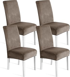 Ystyle Fundas de Sillas Terciopelo Pack 4, Fundas Sillas Comedor Ajustables Elasticas, Chair Cover Universal Moderno, Suave Lavables Funda Protectora, Banquetes Restaurante Hotel, Caqui