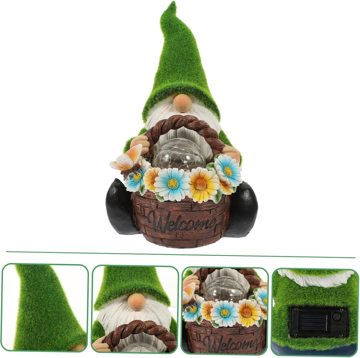 MERRYHAPY Resin Garden Gnome Statue with Solar Light Glowing Lawn Decor for Patio and Outdoor Resin Figurine for Garden Adornment and Night Illumination