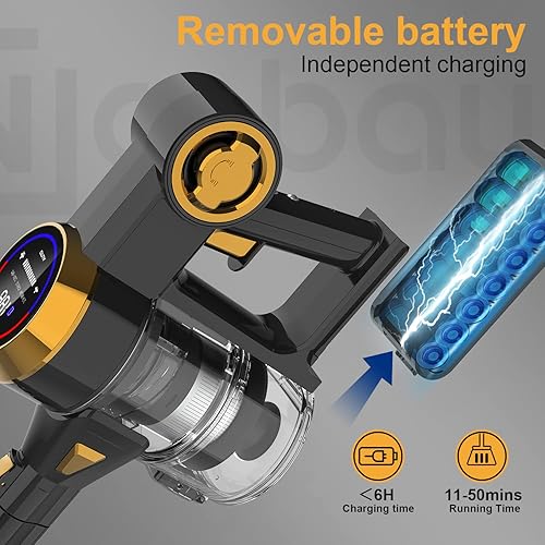 Miniatura 5 de Nicebay Cordless Vacuum Cleaner, 25kPa Suction Brushless Motor Cordless Stick Vacuum,Digital Touchscreen&Smart Induction Auto-Adjustment, 4 in 1