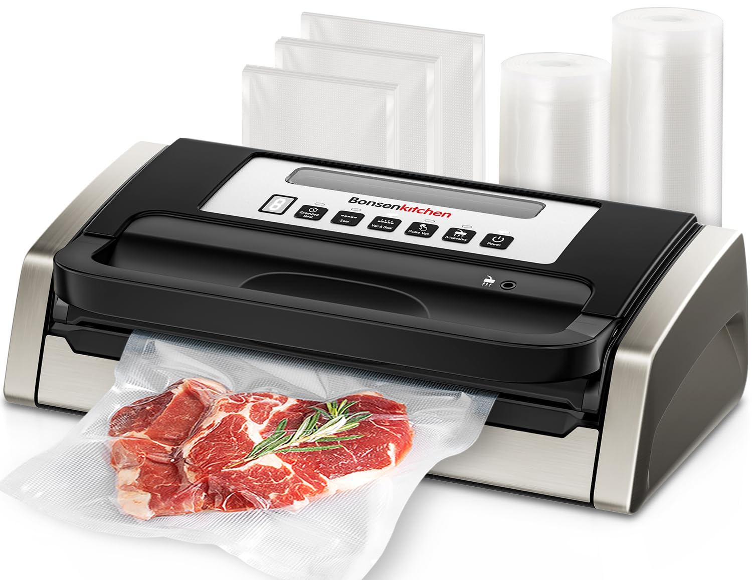 Vacuum Sealer Machine, Globefish Technology for Powerful Vacuum Sealing, Low-Noise, Built-in Cutter and Bag Storage, Includes 2 Rolls and 100 Vacuum Bags, VS4100