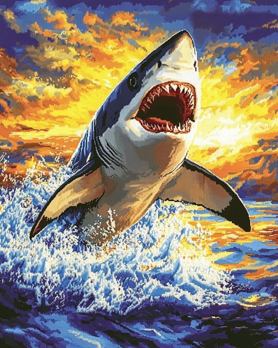 WallustrioaW 11CT Cross Stitch Kit,Animal Shark,Cross Stitch Kit for Adult Beginners,Full Line DIY Cross Stitch Stitching for Home Decor,16x20in