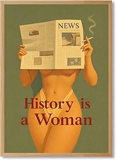 Framed Woman Reading Newspaper Poster Canvas Print Art Vintage Newspaper Quirky Wall Art Painting Pictures Wall Decor for Living Room Apartment Home Decor Decoration (Wooden Framed,12“LX16 W)