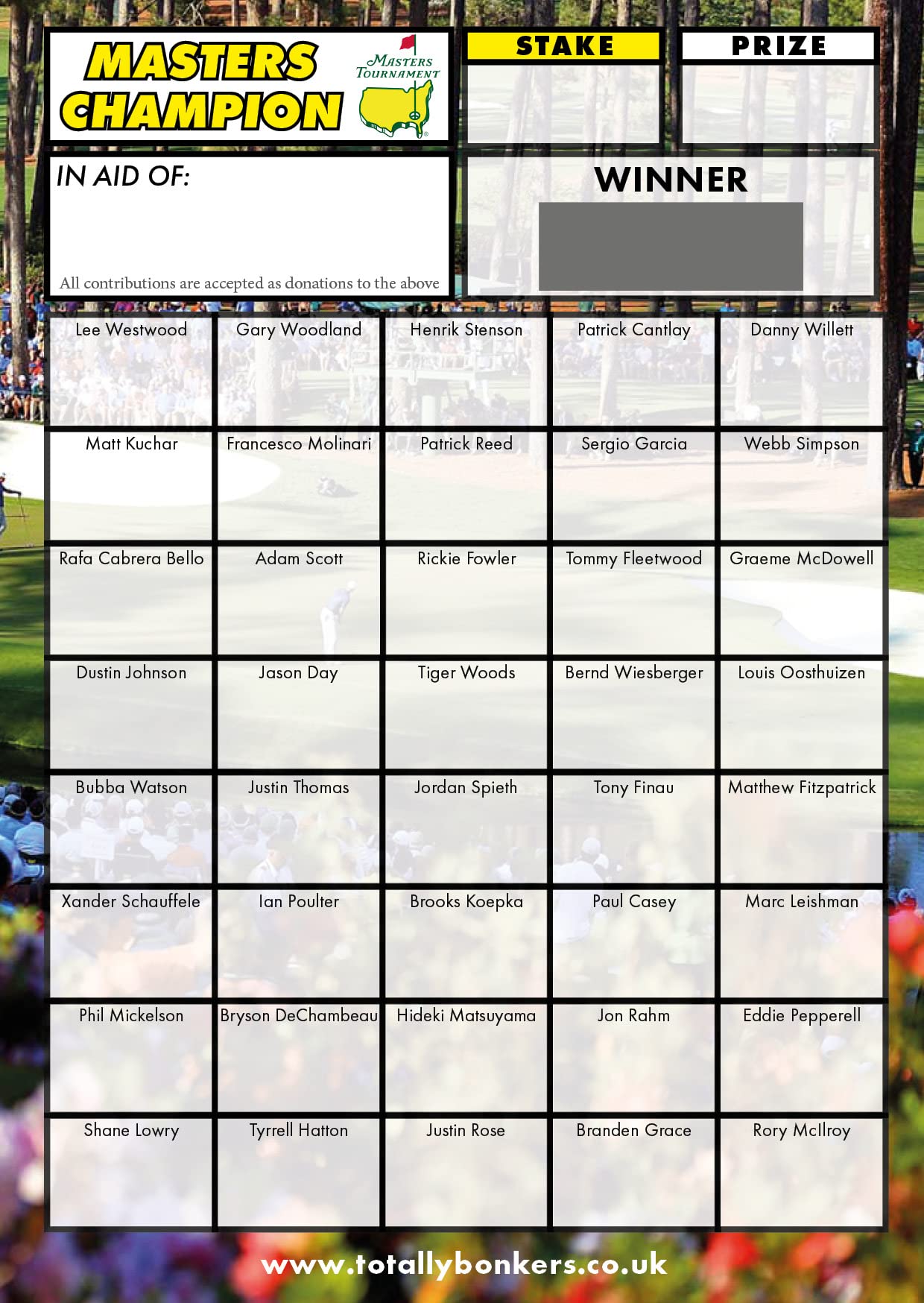 Totally Bonkers - Golf (Masters) Fundraising Scratch Cards - 40 SQUARE - A6 (148x105mm) - 10 Pack - TB0044 - Blind Card