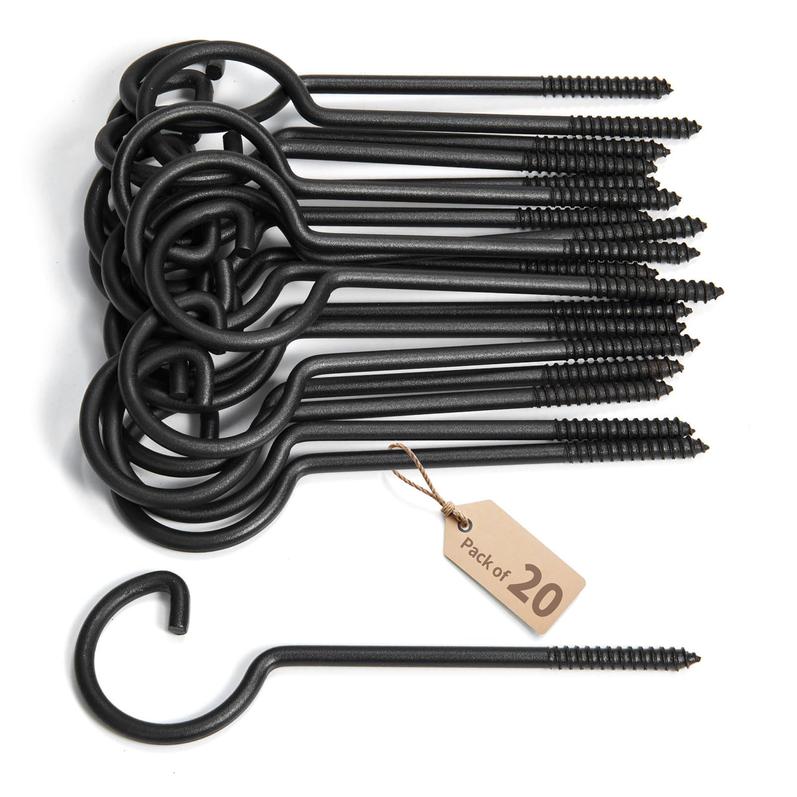 ASZUNE Screw Hooks - 6in Ceiling & Wall Hooks (20 Pcs), Ideal for Hanging Lights, Plants, Curtains & Kitchen Items Indoors/Outdoors