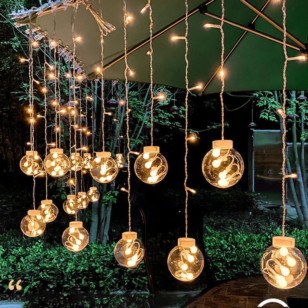 Solar Wunschball Fee Vorhang Lichter, wasserdichte 8-Modi blinkende String Lichter mit Fernbedienung für Schlafzimmer, Weihnachten, Hochzeit, Party Dekoration (Warmweiß)