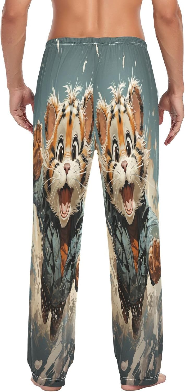 ALAZA Cute Tiger Men's Pajama Pants Men Cotton Pajama Bottoms with Pockets, S