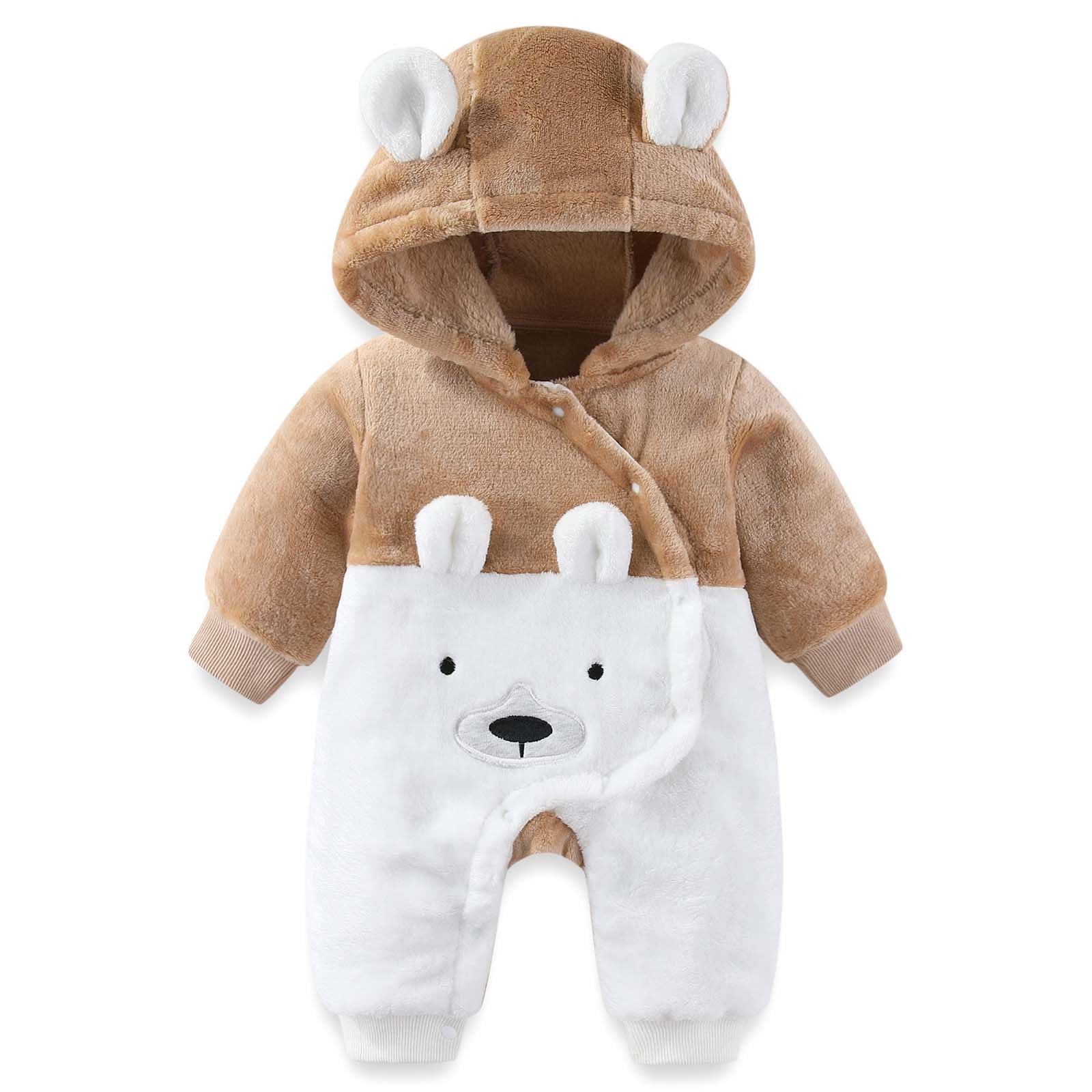 Newborn Baby Bear Suit Snap Romper Hooded Thin Fleece Jumpsuit Fall Winter