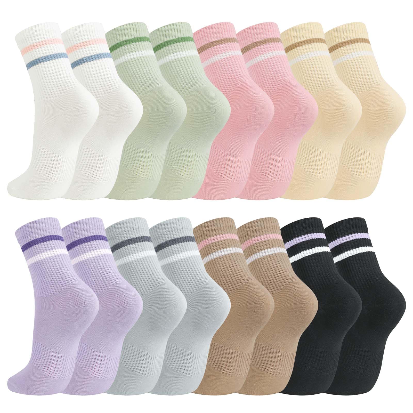 Jspupifip 8 Pair Striped Athletic Crew Socks,Moisture-Wicking Running Socks for Men&Women,Breathable Casual Gym Socks