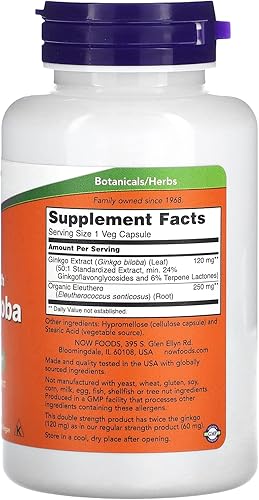 Miniatura 2 de Now Foods Ginkgo Biloba de doble fuerza, 120 mg, 100 cápsulas vegetales