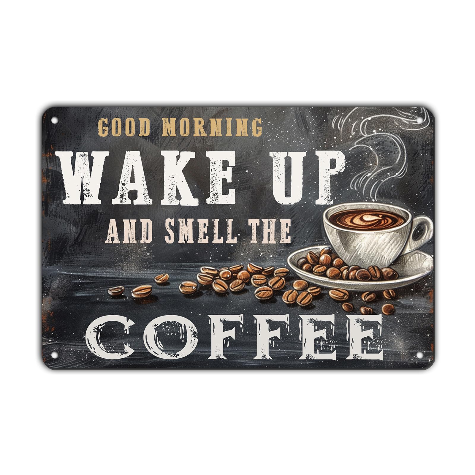 Anceky Tin Sign Vintage Wake Up And Smell The Coffee Metal Sign Wall Decor for Yard Farmhouse Outdoor Garden Fence 12×16 Inch