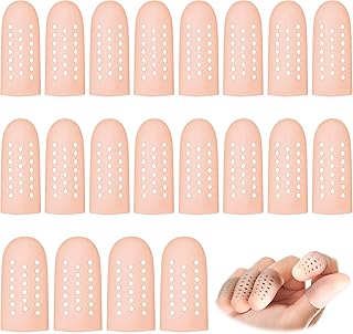 20 Pieces Gel Finger Cots Silicone Finger Protectors Silicone Finger Caps Breathable Gel Finger Cots Holes Silicone Toe Sleeves for Eczema Wounds Cracking Blisters Broken Arthritis (Nude Color)