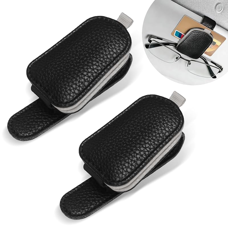 Kit com 2 Suportes para Óculos de Sol para Para-Sol Automotivo Lxsloet com Clipe Magnético em Couro Sintético PU Preto e Cinza