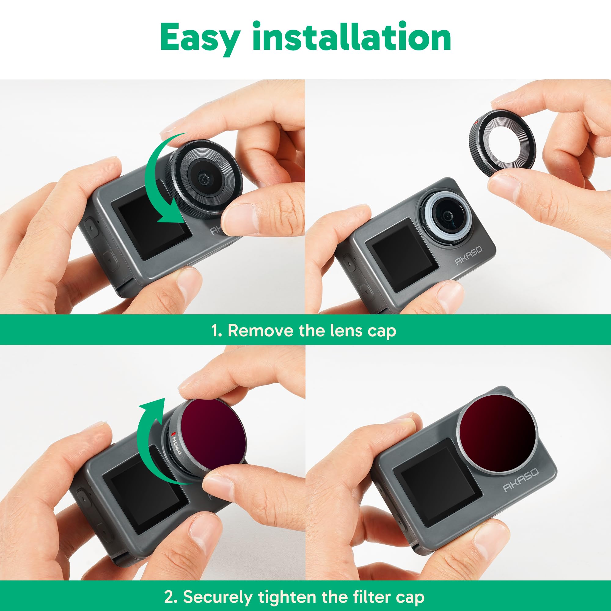 AKASO ND Filter Set für Brave 7 Action Cam, 4er Pack ND8 ND16 ND32 ND64