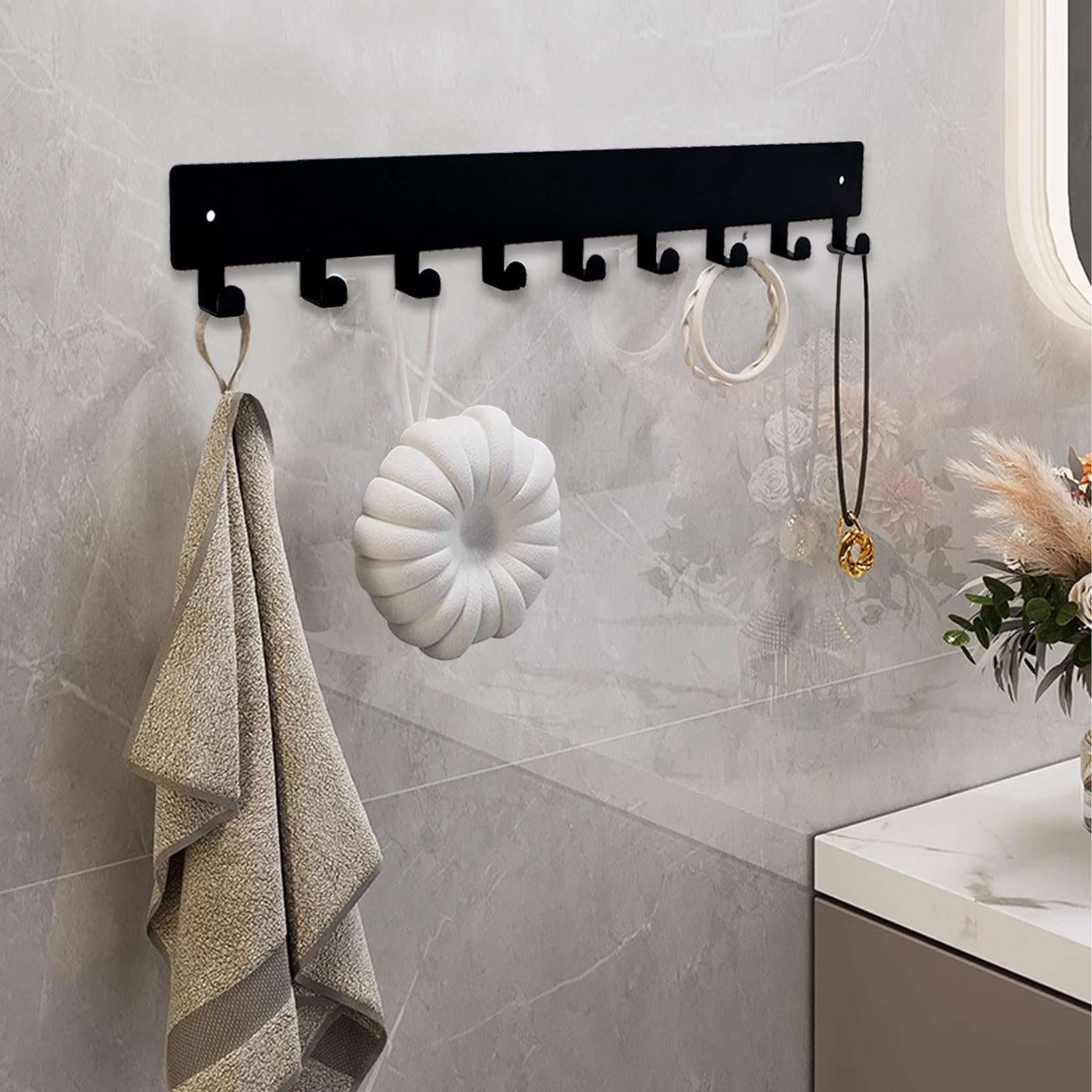 Portachiavi da parete con 9 ganci, organizer per chiavi in metallo, nero, per ingresso, cucina, soggiorno, ufficio, decorazione per porte (35,5 cm)