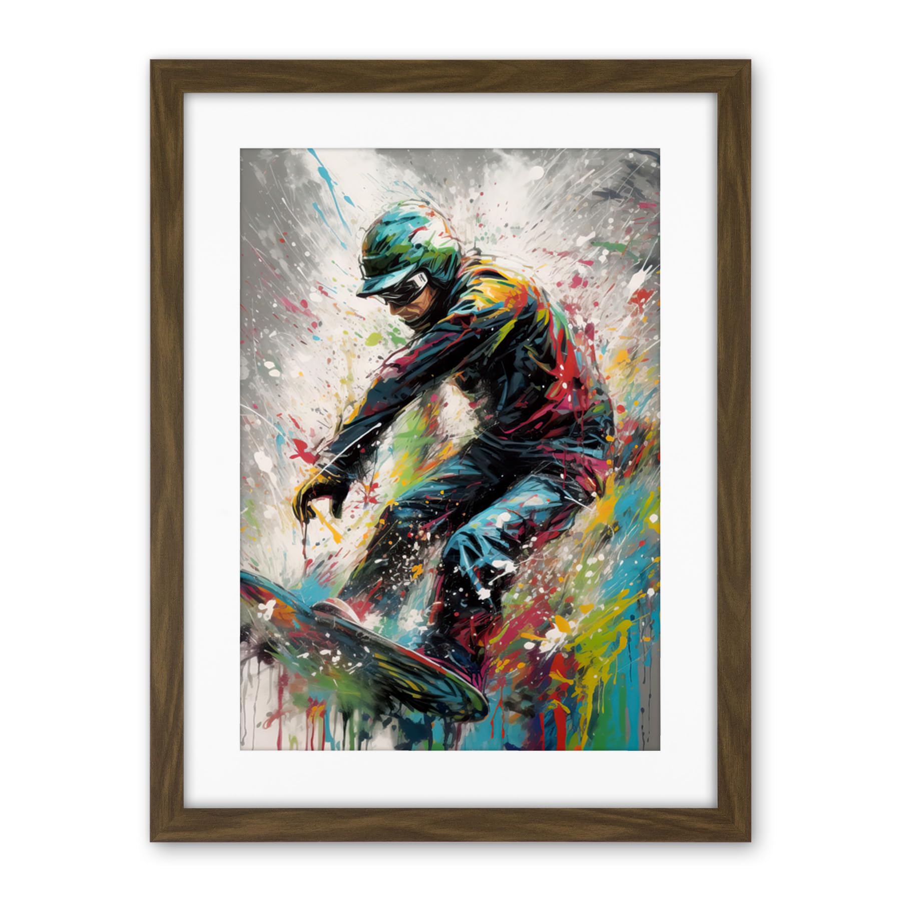 Artery8 Snowboarding Extreme Sport Athlete Paint Splat Artwork Framed Wall Art Print 18X24 Inch