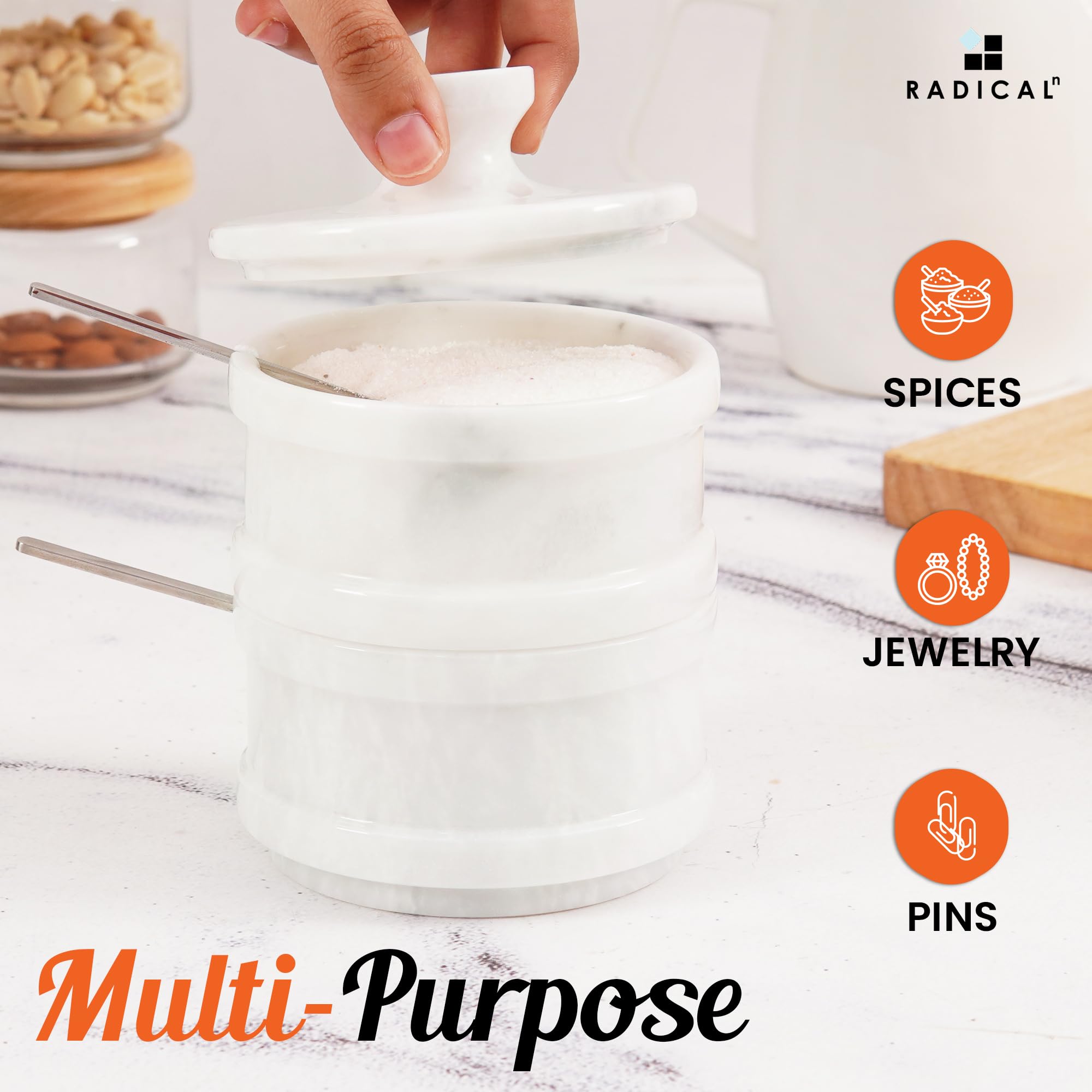 Radicaln Salière double de 12,7 cm et sucrier brun fait à la main – 5,1 cm par pot à herbes – Accessoires de cuisine – Idéal pour les bijoux, le beurre, le sucre et la décoration d'intérieur