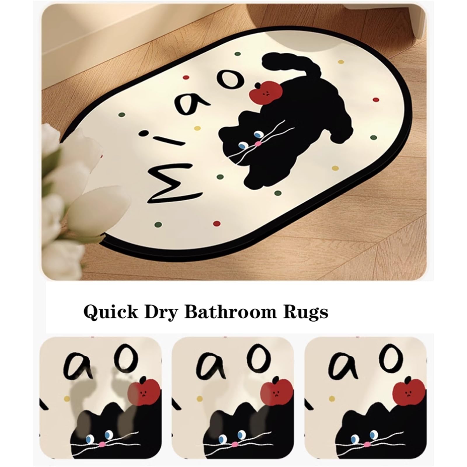 Simpatico Tappeto da Bagno, Quadrato, Terra di diatomee, Tappetino da Bagno, Design Antiscivolo, Morbido, Lavabile in Lavatrice, for Bagno, Doccia e Vasca(B)