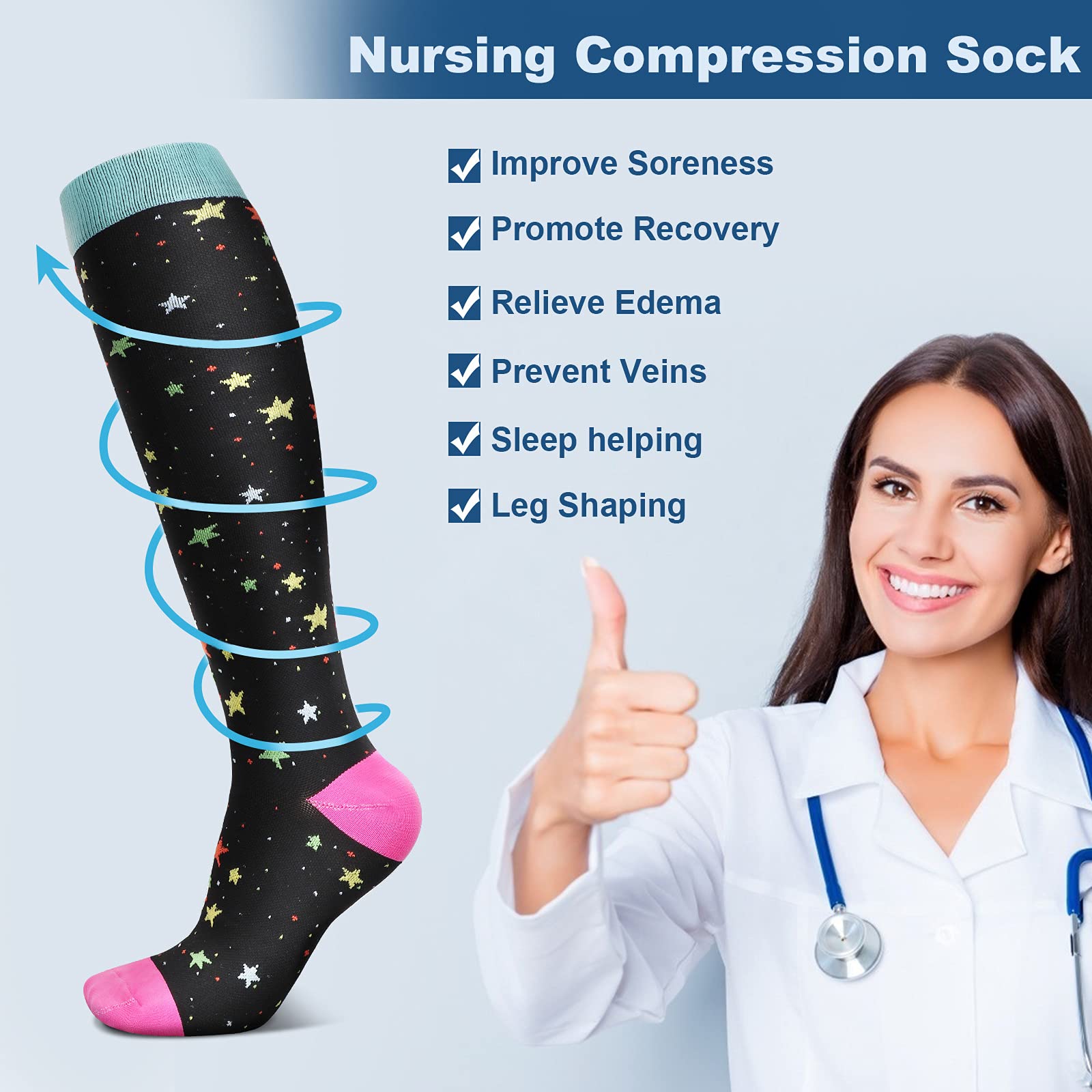 DRESHOW Calcetines de Compresión para Hombres y Mujeres Calcetines de Compresión es el Mejor para Running, Correr, Senderismo, Volar, Viajar