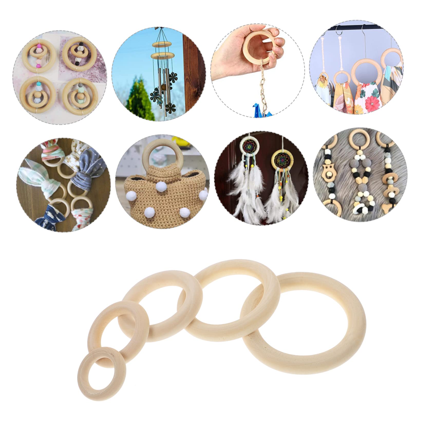 ERINGOGO 60pcs Wooden Ring Hooks for Curtains DIY Handbag Buckle Rings Comfortable Touch