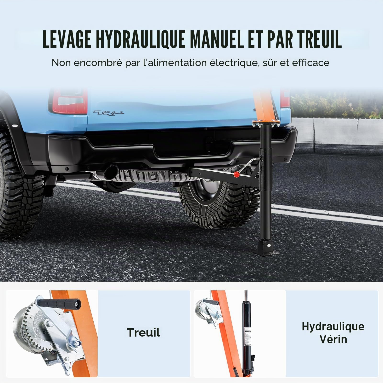 VEVOR Grue hydraulique pour camionnette, capacité de 227 kg, grue montée sur attelage, avec 3 capacités de flèche de 50 kg, 100 kg, 200 kg, pour le levage de marchandises dans la construction, l'usine