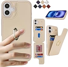 Cavor iPhone16 ケース 背面ポケット付き iPhone16 手帳型ケース カードポケット【上下開】アイフォン16 携帯ケース【RFID機能】薄型 落下防止 iPhone16 財布型ケースiPhone16 手帳スマホケース case 360°回転リング 可愛い横置 免許証とクレジットカード磁気機能 Qi急速充電対応-ホワイト