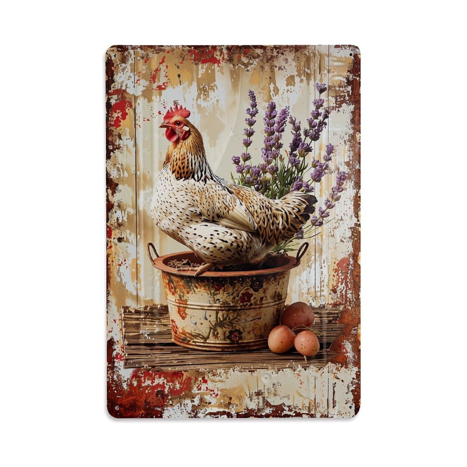 Jdfenggu Vintage Rustic Chicken Lavender Potatoes Retro Metal Tin Sign, Decor Art Poster For Bar, Home, Man Cave, Kitchen, Laundry Room Gift 8X12inch