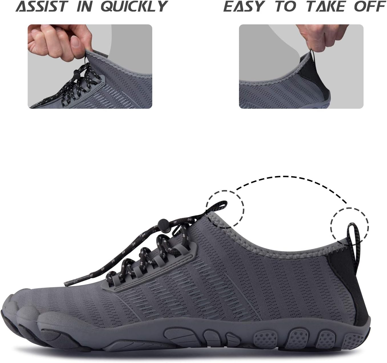 Water Shoes Womens Mens Swim Pool Beach Aqua Quick Dry Sports Barefoot Diving Boating SA001 14.5 Women/13.5 Men 1b-grey&black