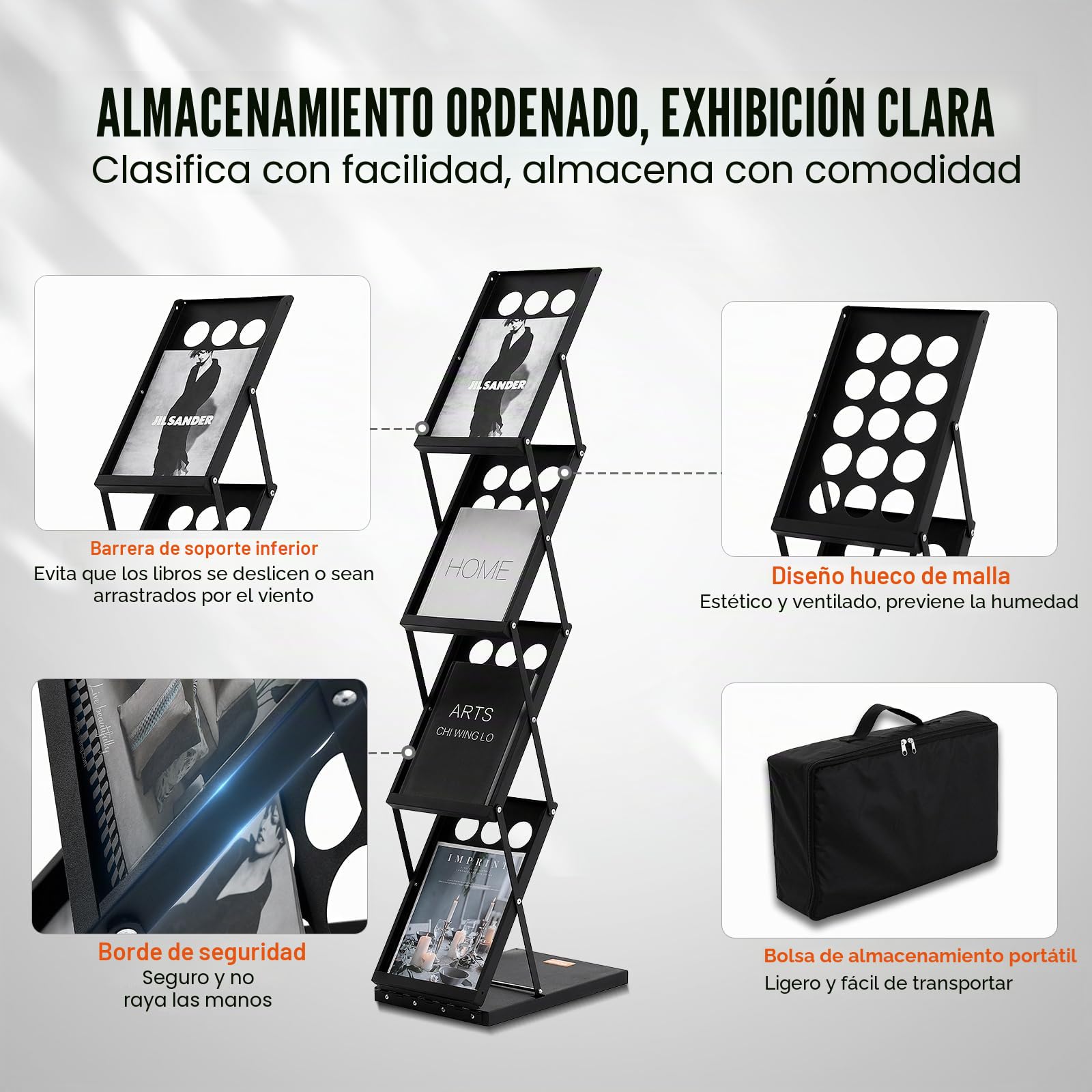 VEVOR Expositor Plegable para Revistas Soporte de Exhibición de Folletos 4 Niveles Estante Portátil para Folletos con Bolsa de Transporte para Exposiciones de Oficina, Ferias Comerciales, 4 Bolsillos