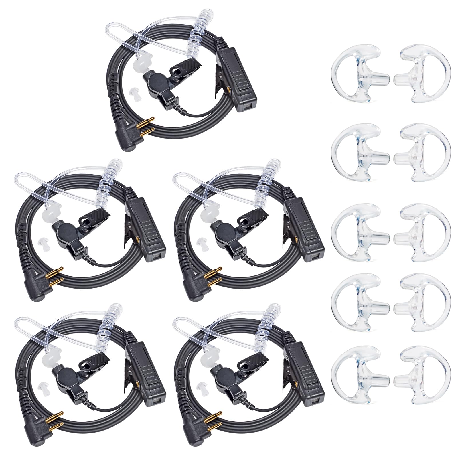 2-Pin Funkgeräte Headset mit Mikrofon PTT (5 Stück) | Kompatibel mit Motorola CP040 DP1400 GP300 Hyera Two Way Radio