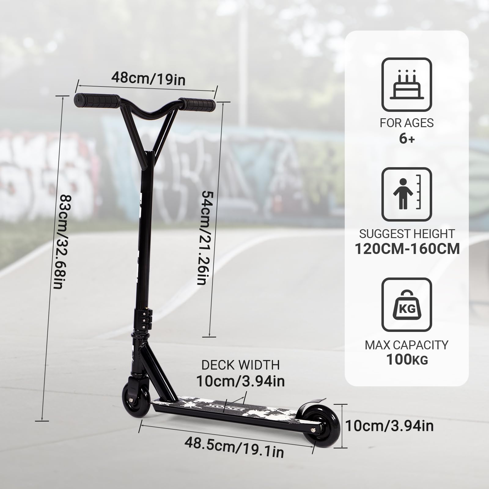 Patinete de Truco Pro, Cubierta de Aluminio, Ruedas de 100 mm, Patinete Deportivo Kick Street Freestyle