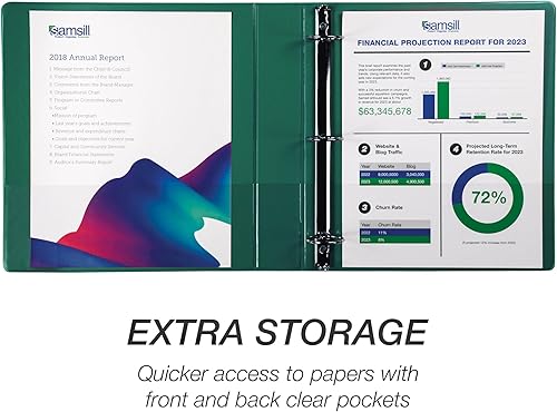 Vista 286 de Samsill (MP128587) - Carpeta de 3 anillos redondos de 3 pulgadas, fabricada en los EE. UU., con cubierta transparente personalizable para insertos