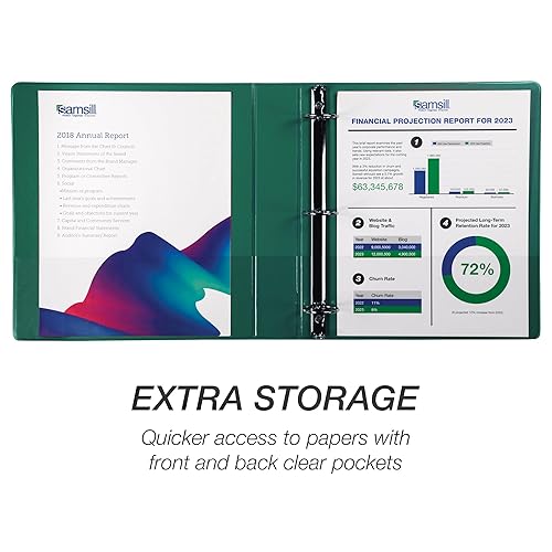 Vista 296 de Samsill (MP128567) - Carpeta de 3 anillos redondos de 2 pulgadas, fabricada en los EE. UU., con cubierta transparente personalizable para insertos