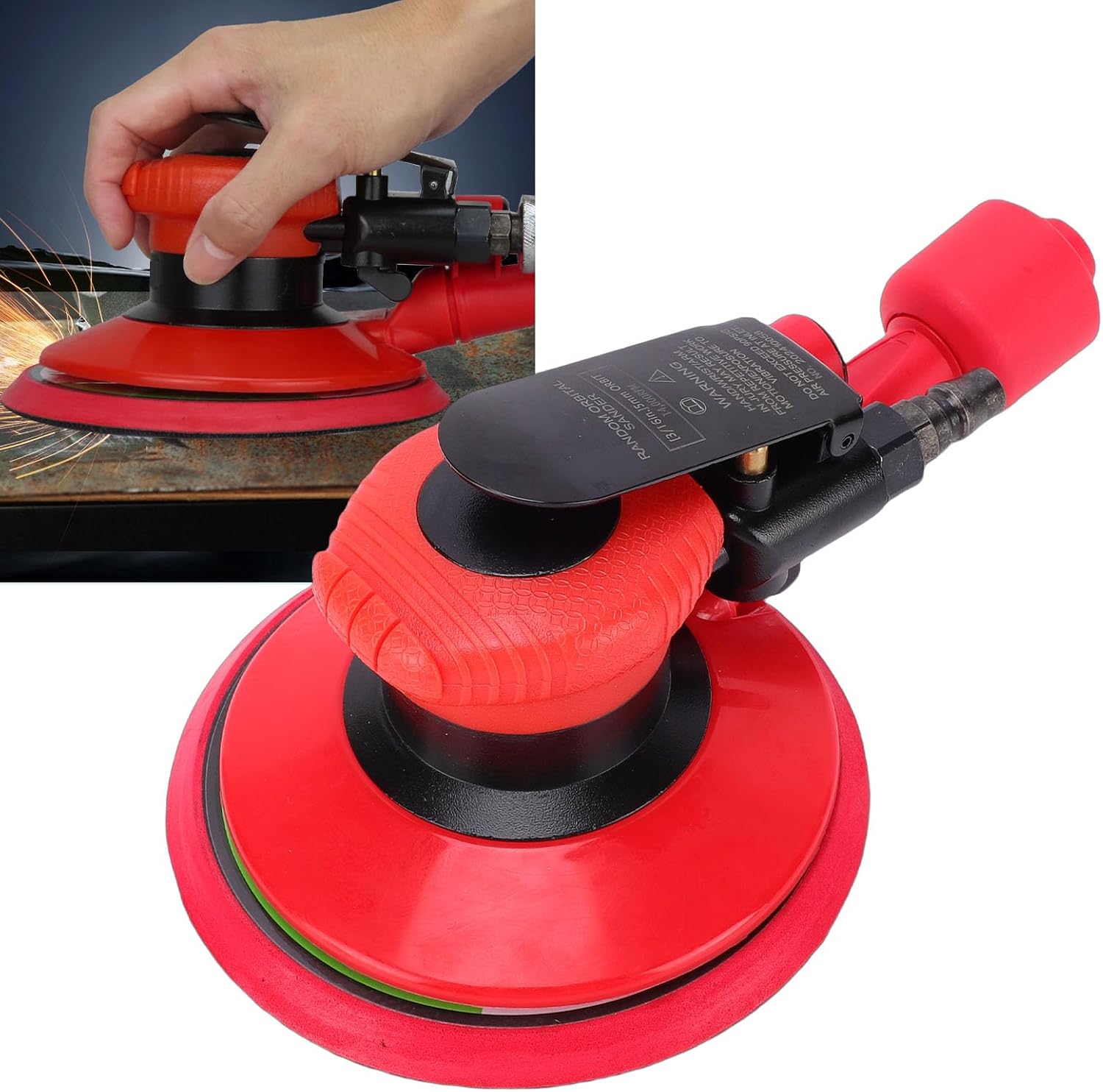 Ymiko 6 Inch Air Sander, High Speed Random Orbital Pneumatic Sander for Car Polishing with Dust Extraction 5mm Orbit 14000 RPM Powerful Durable for Metal Woodworking